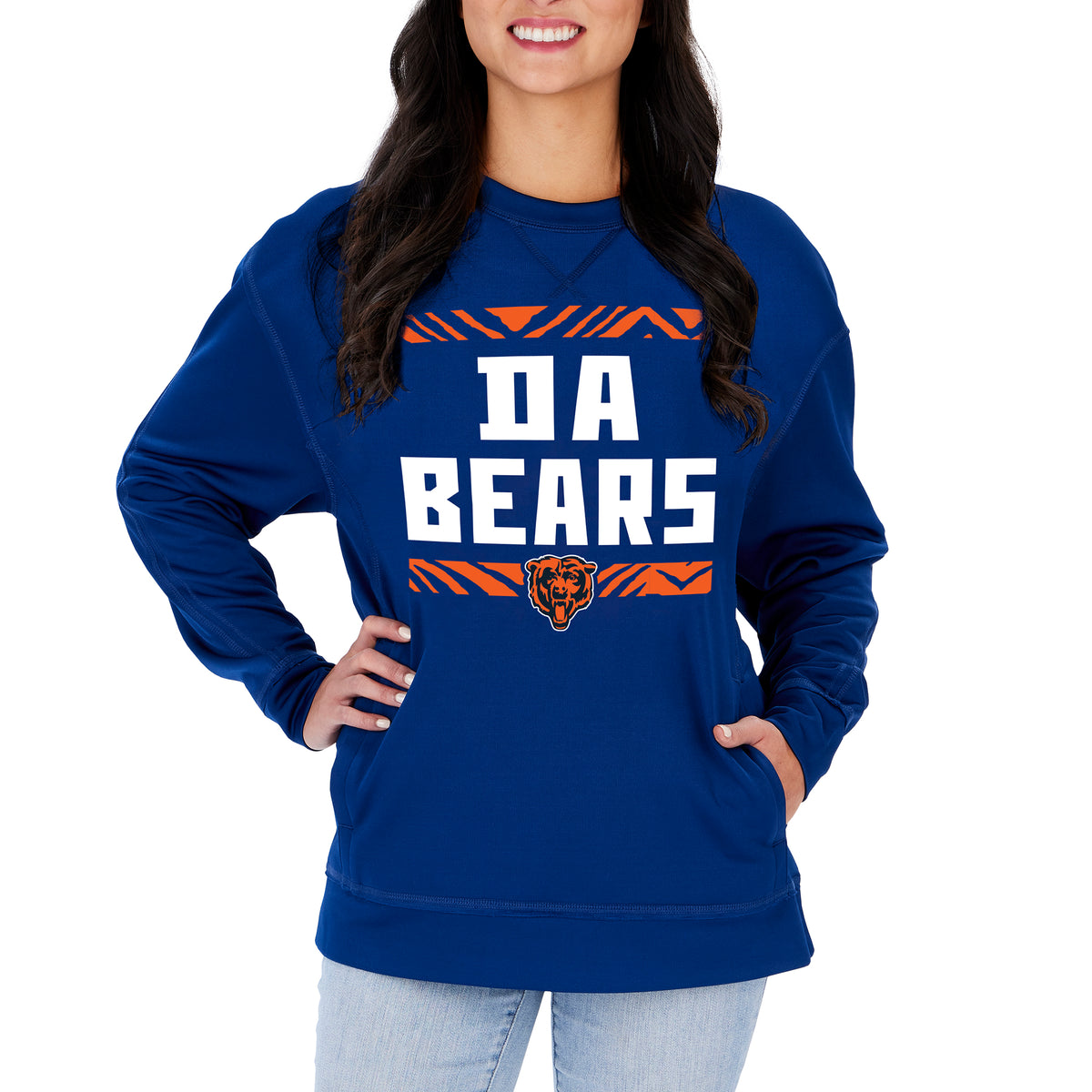 Zubaz NFL Women's Dallas Cowboys Team Color & Slogan Crewneck  Sweatshirt