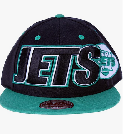 Mitchell & Ness NFL New York Jets Large Wordmark 2-Tone Fitted Hat, Black