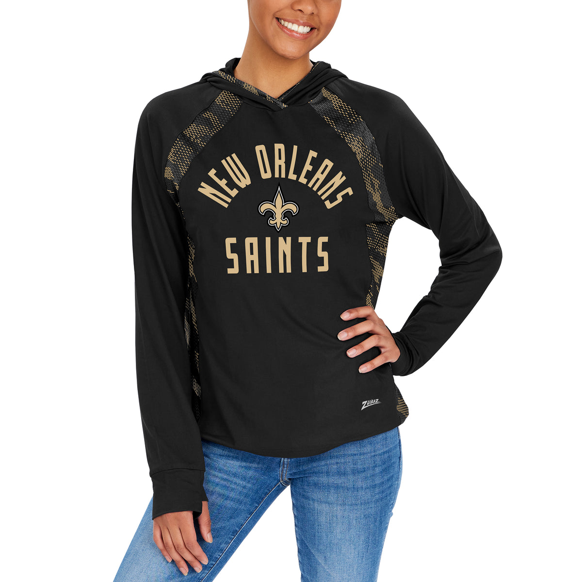 Zubaz NFL Women's New Orleans Saints Solid Team Color Hoodie with Zebr –  Fanletic