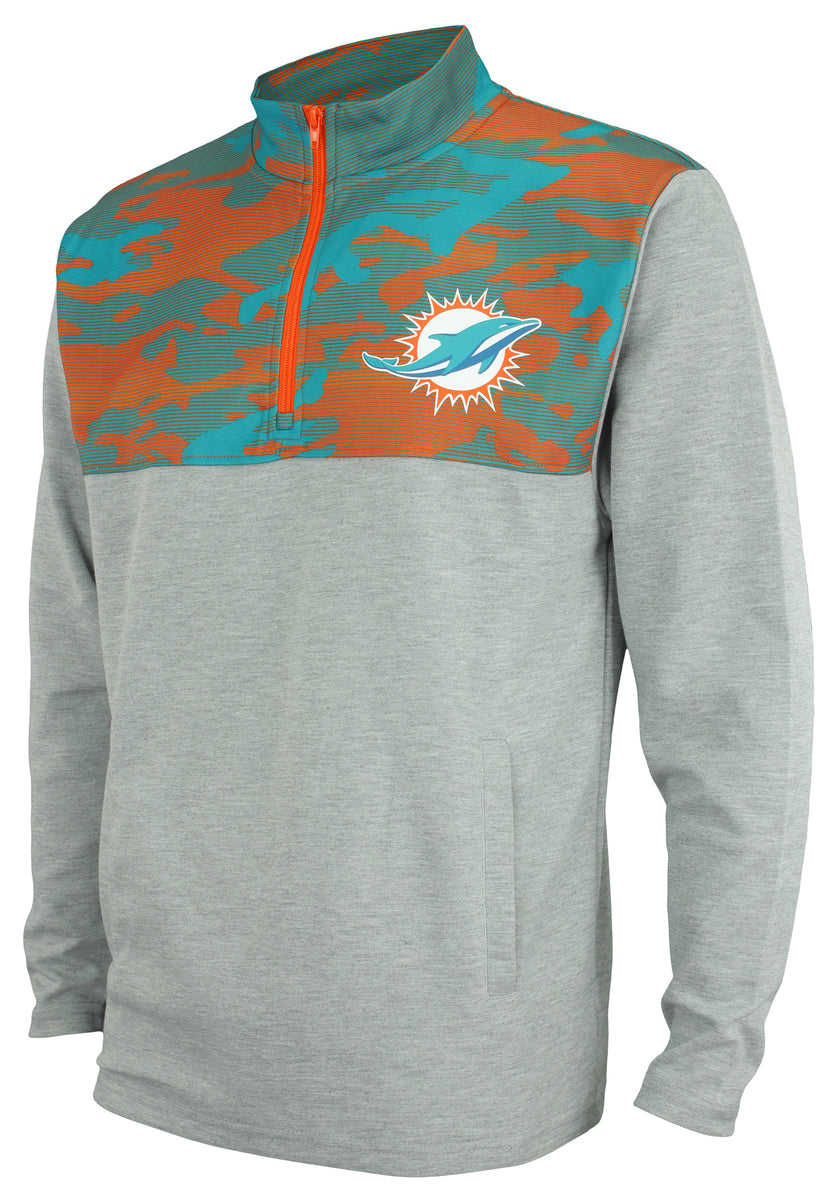 Northwest Company Zubaz NFL Men's Miami Dolphins Team Color Block 1/4 Zip Hoodie w/ Camo Lines