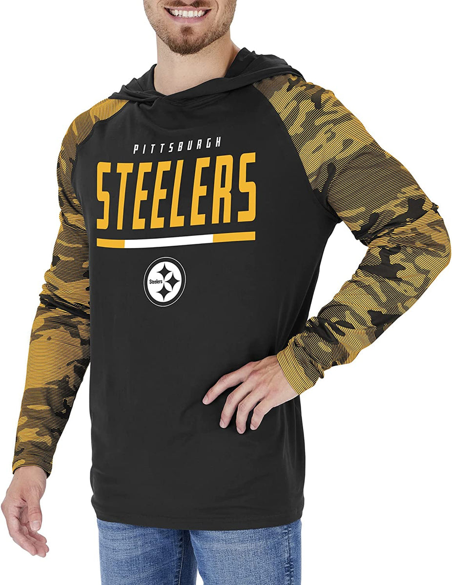 NFL Team Apparel Pittsburgh Steelers Mens Hoodie Sz Medium Black w Yellow  Camo