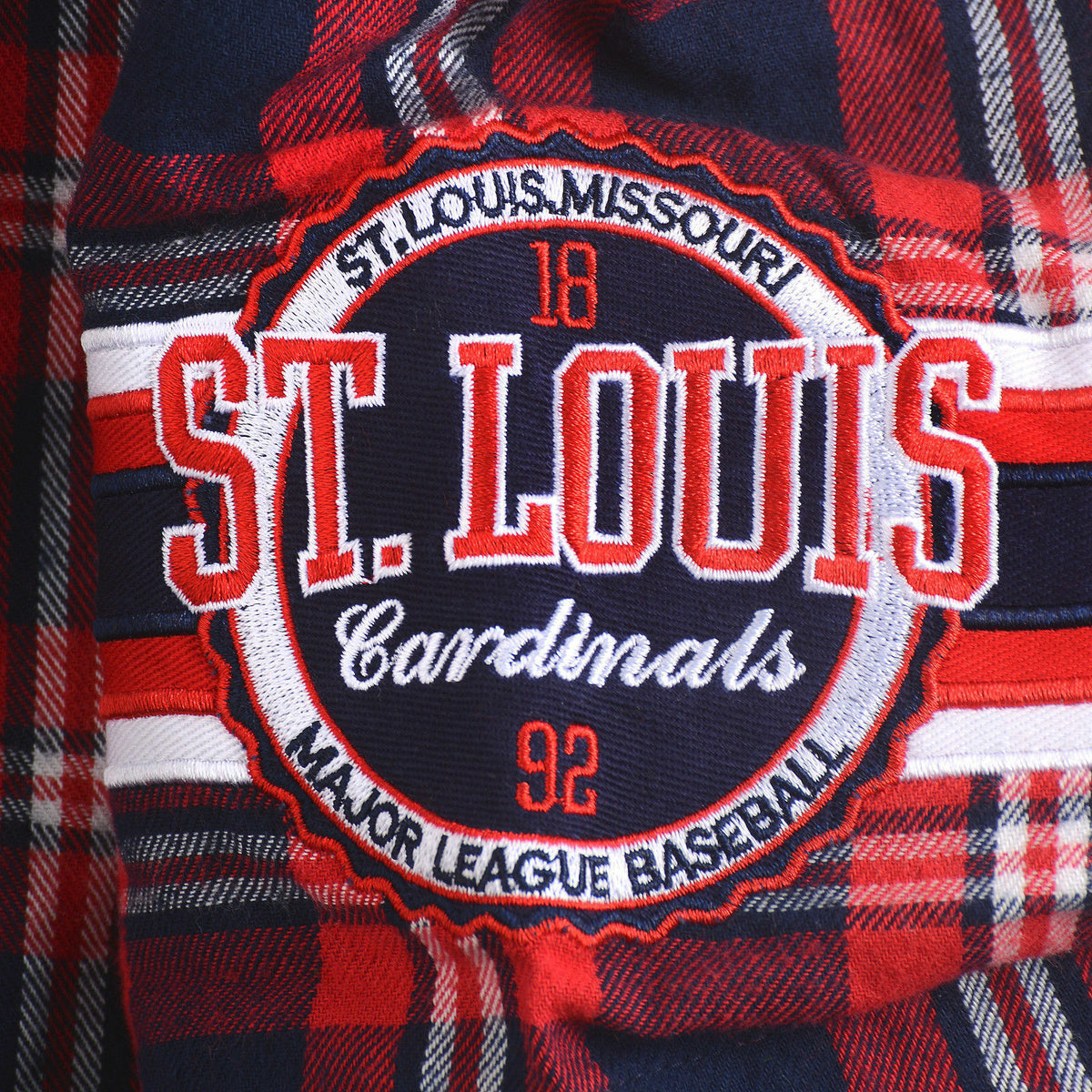 KLEW MLB St. Louis Cardinals Wordmark Basic Flannel Shirt, Red