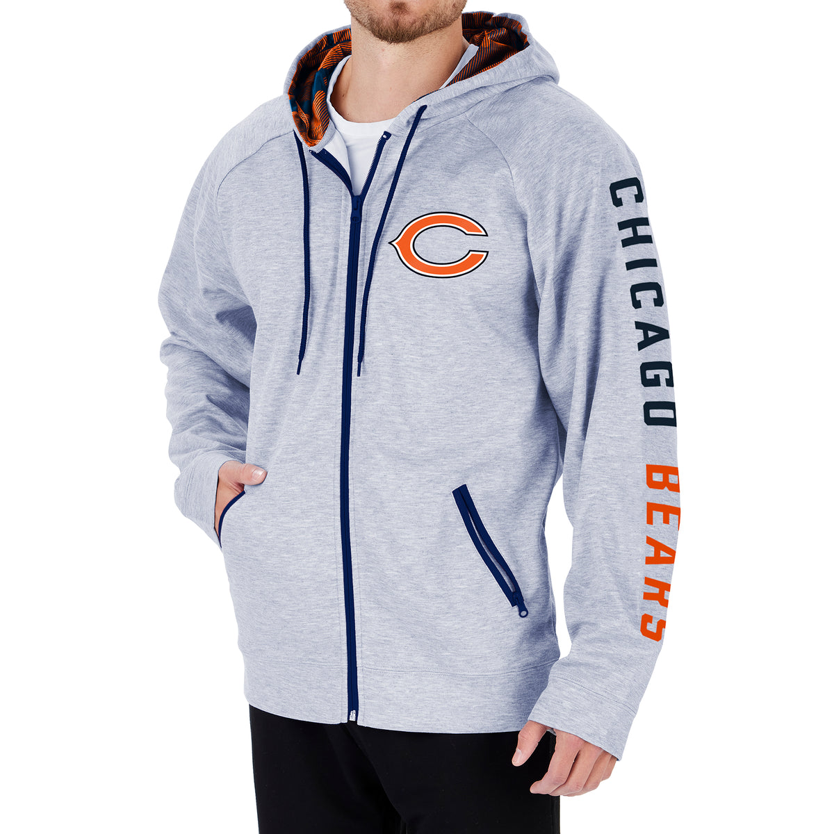 Men's Chicago Bears Zubaz Black Digi Camo Full-Zip Raglan Hoodie