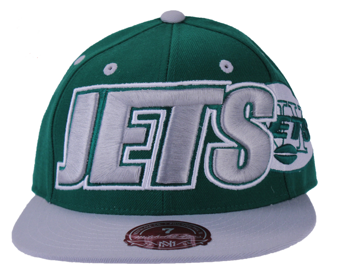 Mitchell & Ness Mens NFL Vintage NY Jets 100% Wool White Green Snapback Cap  Hat