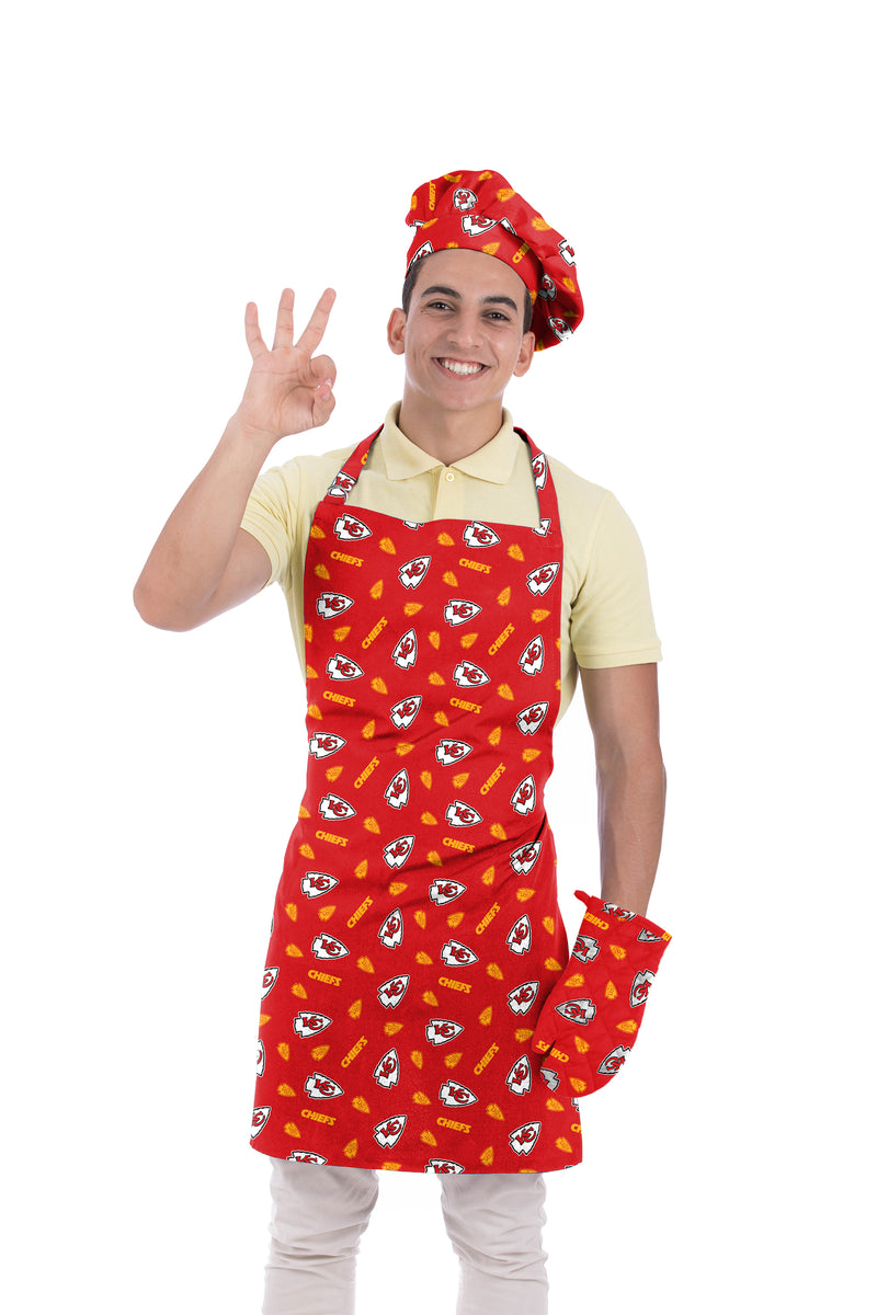 FOCO NCAA College Team Grilling Set - 3-Piece Chef Apron, Oven Mitt & Hat For Team Spirit Cooking