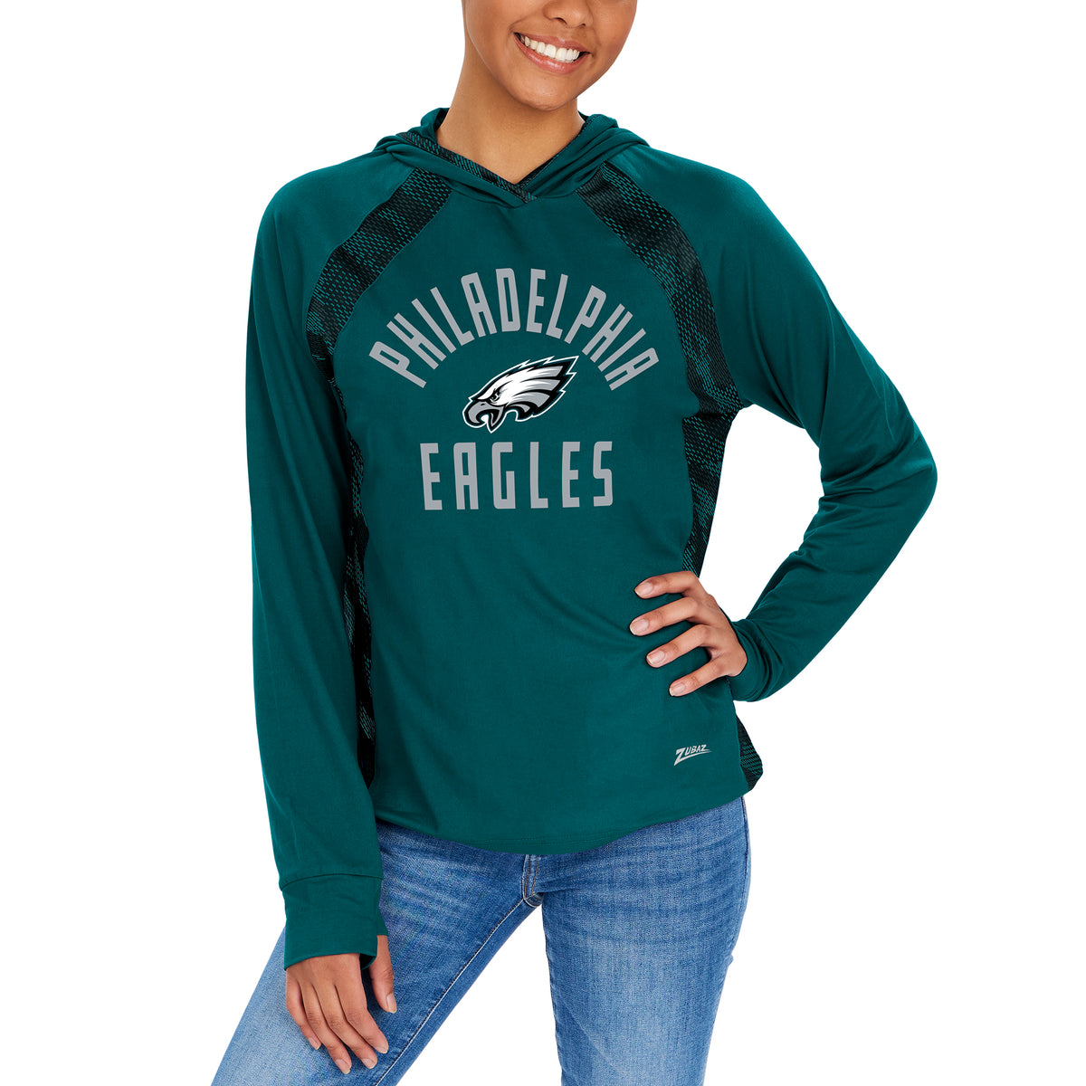 Zubaz NFL Women's Philadelphia Eagles Solid Team Color Hoodie with Zeb –  Fanletic