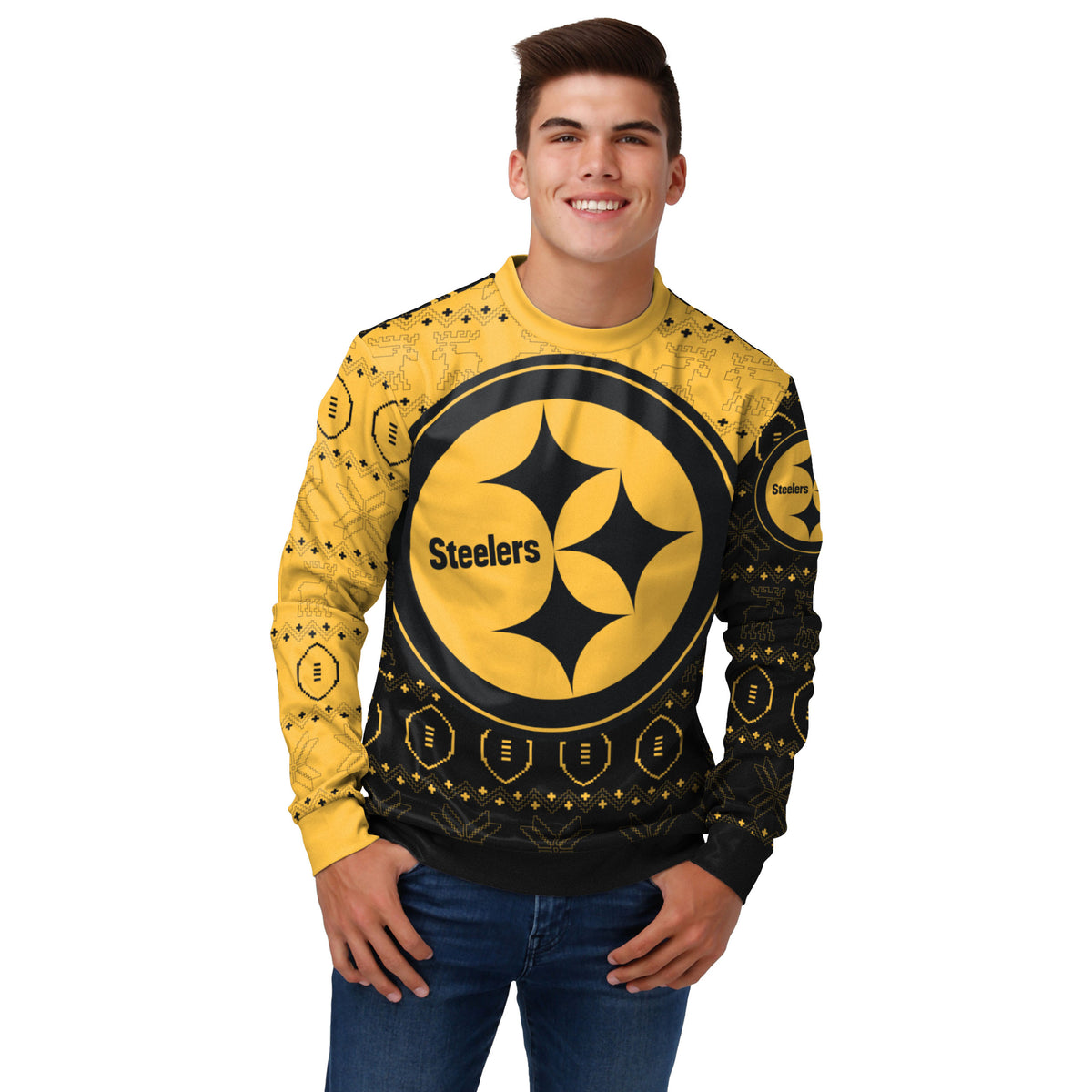 FOCO Men's NFL Printed Primary Logo Lightweight Holiday Sweater