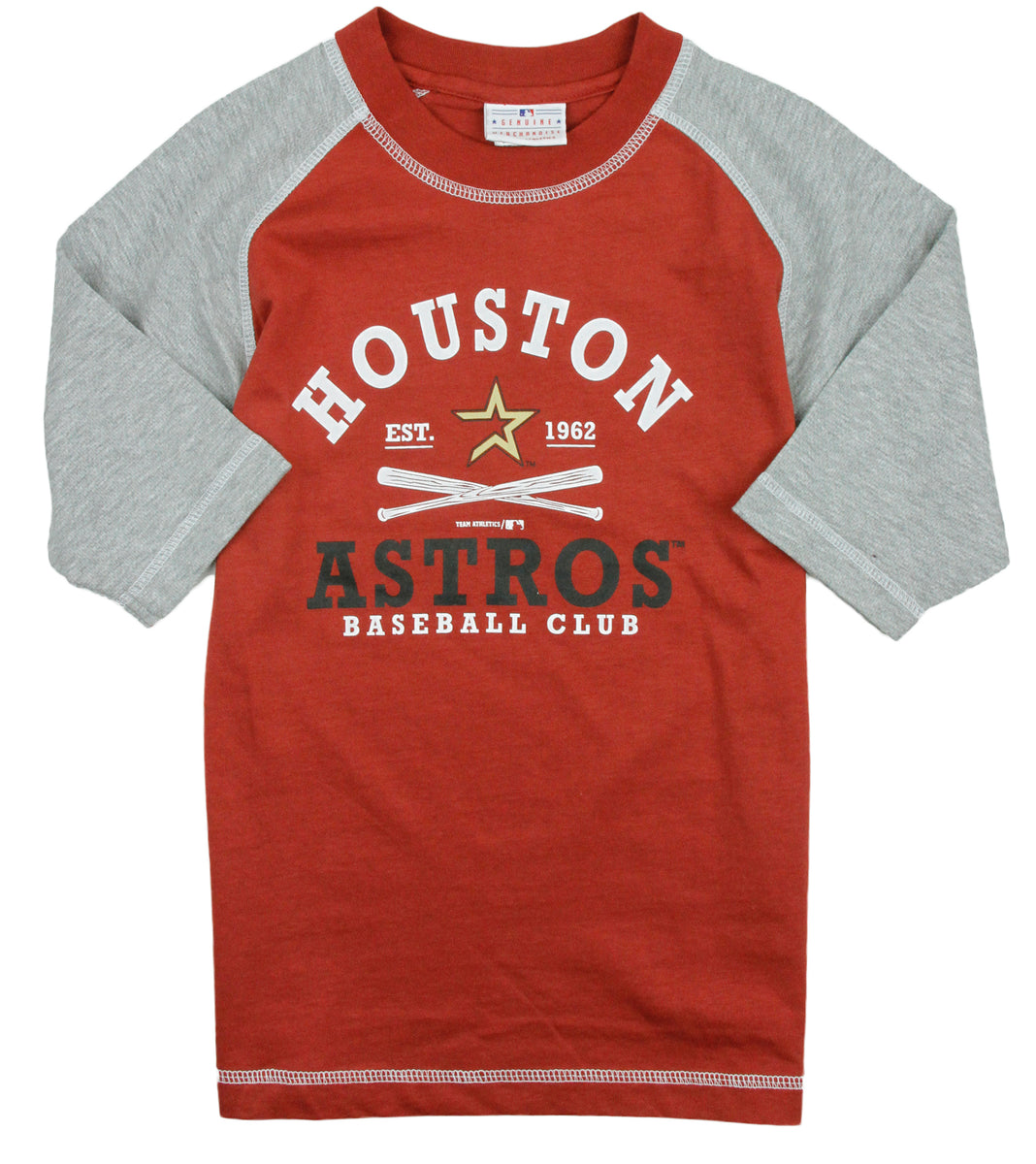 MLB Youth and Little Boys Kids Houston Astros Baseball Raglan Shirt, Brick Red - X-Large (14-16)