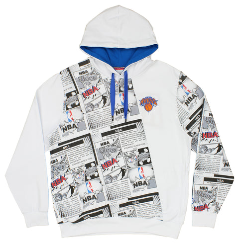 FISLL NBA Men's New York Knicks Comic Book Newspaper Print Hoodie, White