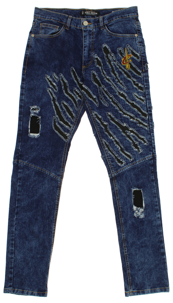 FISLL NBA Men's Cleveland Cavaliers Jeans with Distressed Claw Marks