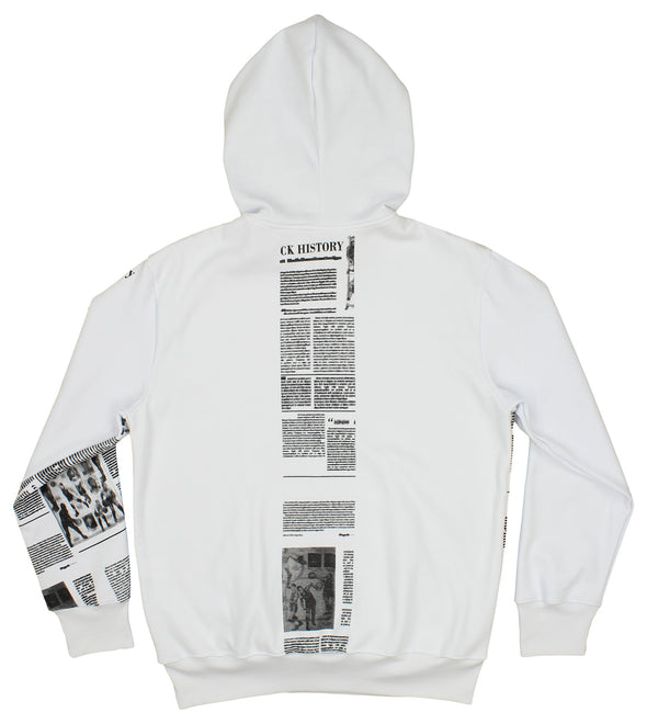 FISLL Men's Breaking News Newspaper Print Hoodie, White