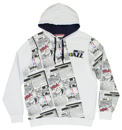 FISLL NBA Men's Utah Jazz Comic Book Newspaper Print Hoodie, White