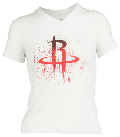 Outerstuff NBA Youth Girls Houston Rockets Splatter Paint V-Neck Short Sleeve T-Shirt
