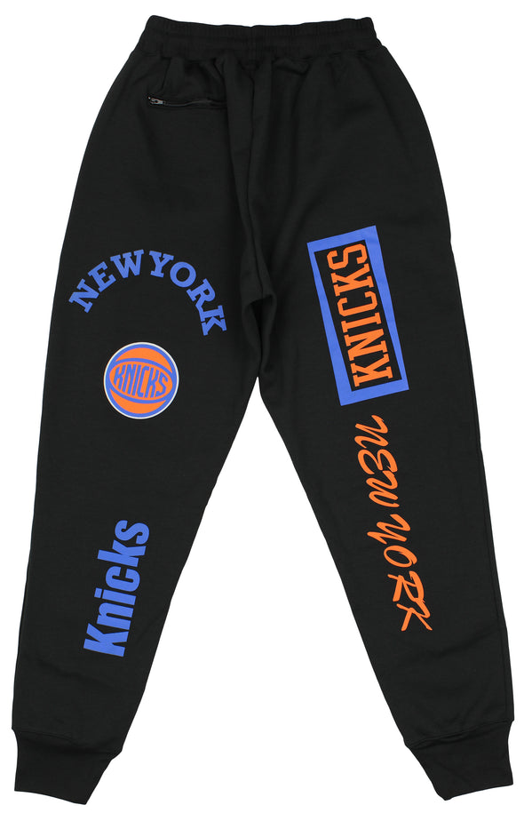 FISLL NBA Men's New York Knicks Block Typo Joggers, Black