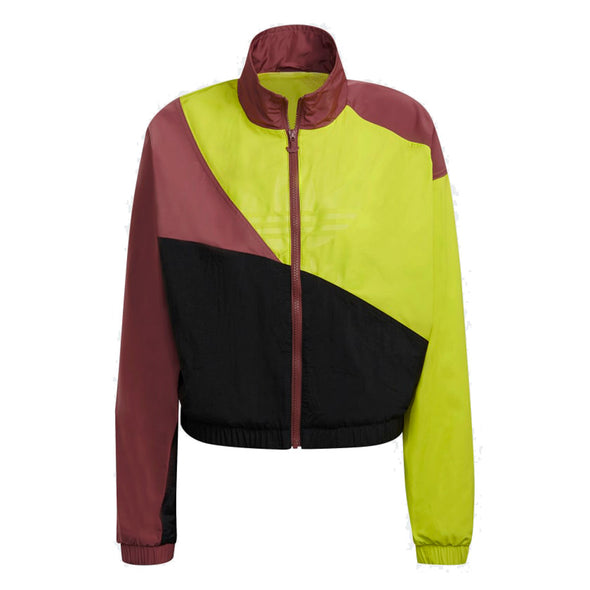 Adidas Women's Adicolor Colorblock Track Jacket, Black/Shock Slime/Burgandy