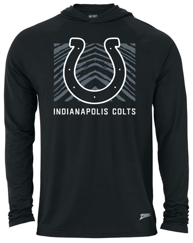 Zubaz NFL Men's Light Weight Black Body Hoodie, Gray Tunnel Logo, Indianapolis Colts