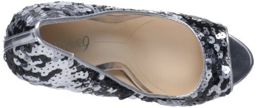 Boutique 9 Women's Cary 2 Peep Toe Pumps Heels, Black / Silver