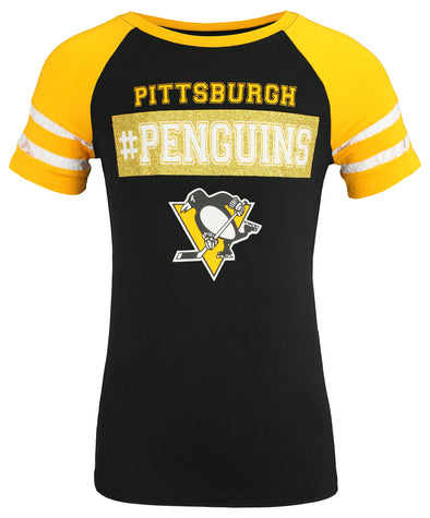 Outerstuff NHL Youth Girls Pittsburgh Penguins Jersey Striped Logo T-Shirt