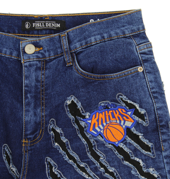 FISLL NBA Men's New York Knicks Jeans with Distressed Claw Marks