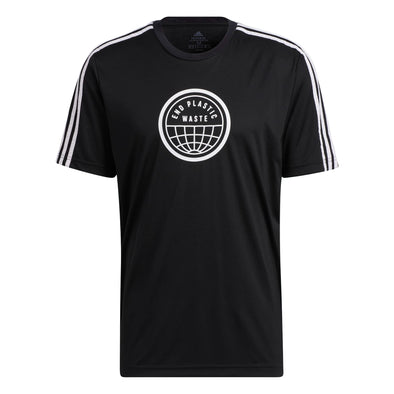 Adidas Men's Primeblue End Plastic Waste 3-Stripes Graphic Tee, Black/White