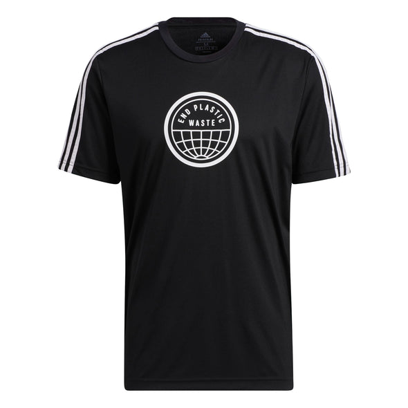Adidas Men's Primeblue End Plastic Waste 3-Stripes Graphic Tee, Black/White