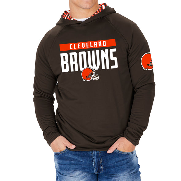 Zubaz NFL Men's Light Weight Team Color Hoodie With 3 Tone Zebra Lined Hood, Great Play Logo, Cleveland Browns