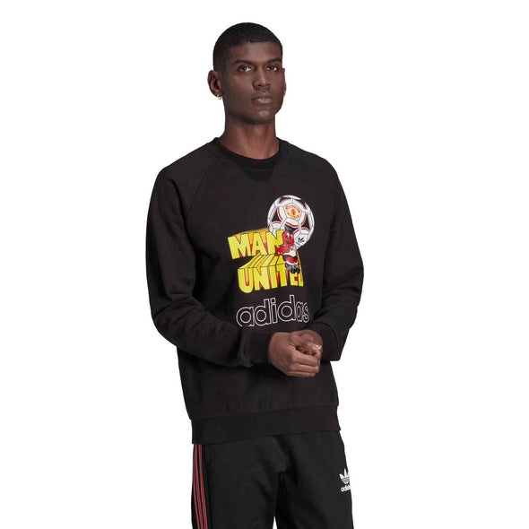 Adidas Originals Men's Manchester United Retro Logo Crew Sweatshirt, Black