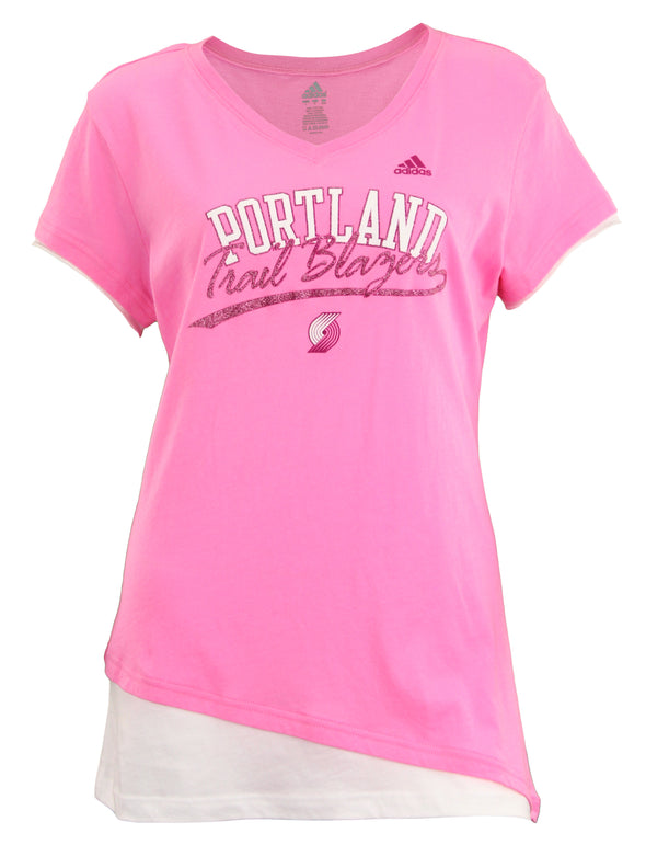 adidas Portland Trail Blazers NBA Women's Layered Long Tissue Tee, Pink