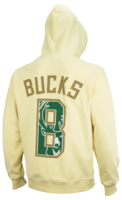 FISLL NBA Men's Milwaukee Bucks Fleece Zip Up Hoodie, Cream