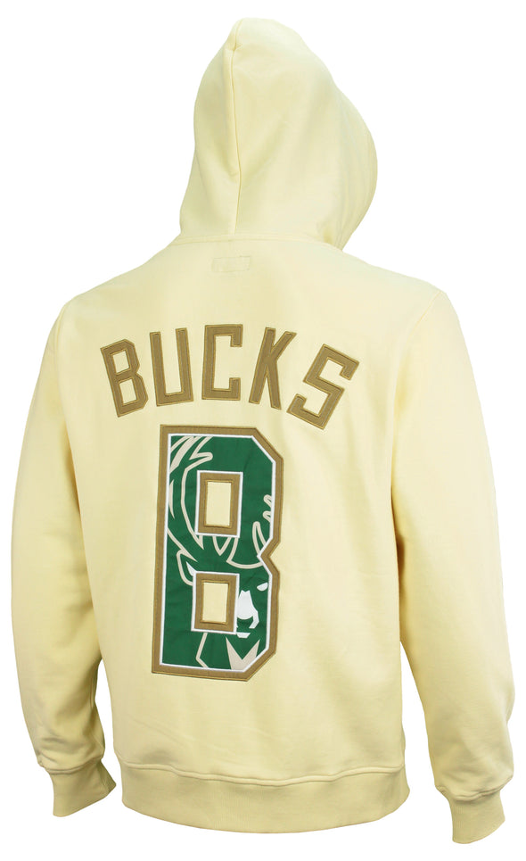 FISLL NBA Men's Milwaukee Bucks Fleece Zip Up Hoodie, Cream