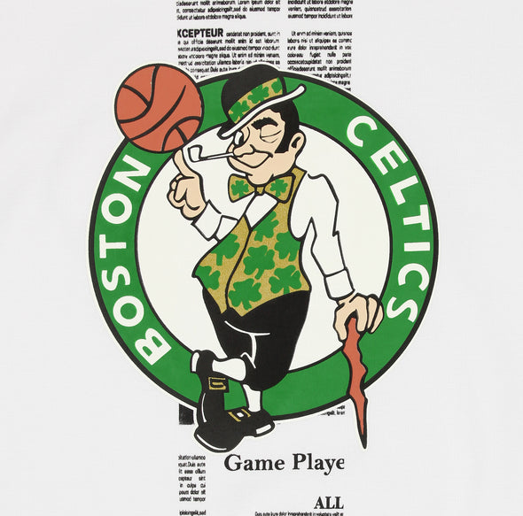 FISLL NBA Men's Boston Celtics Breaking News Newspaper Print Hoodie, White