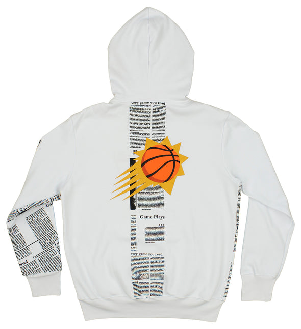 FISLL NBA Men's Phoenix Suns Newspaper Print Hoodie, White