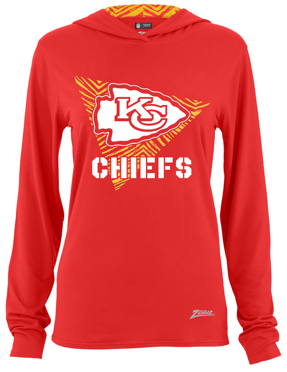 Zubaz NFL Women's Light Weight Team Color Hoodie 2 Tone Zebra Liner, Retro 3 Point Logo, Kansas City Chiefs