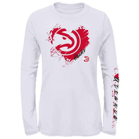 Outerstuff NBA Youth Girls Atlanta Hawks Signature Heart Long Sleeve Tee, White