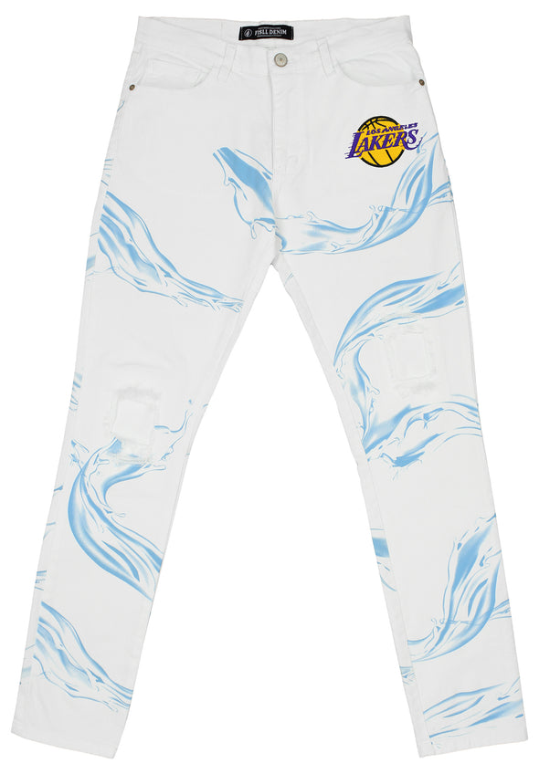 FISLL NBA Men's Los Angeles Lakers Distressed Denim Jeans