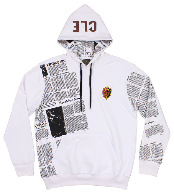 FISLL NBA Men's Cleveland Cavaliers Breaking News Newspaper Print Hoodie, White