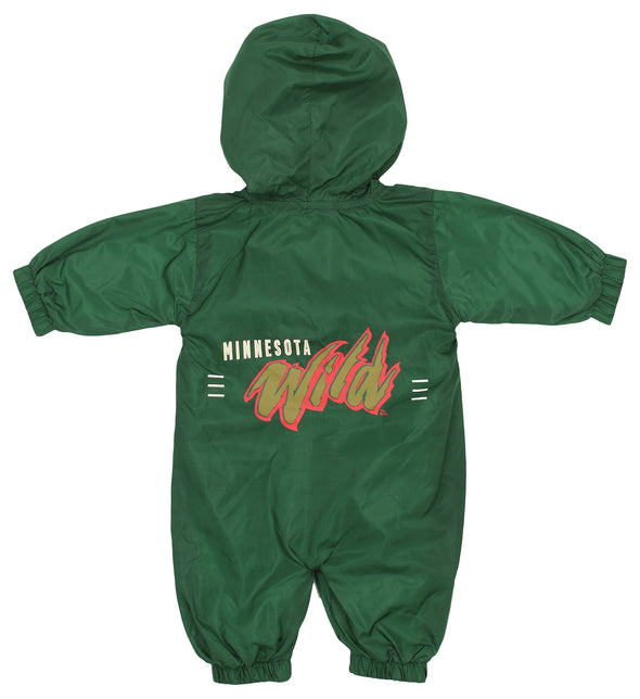 NHL Hockey Baby Boys Infants Minnesota Wild Hooded Windbreaker Coverall, Green