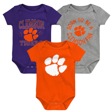 Outerstuff NCAA Infant Unisex Clemson Tigers Born to Be 3-Pack Bodysuit Set