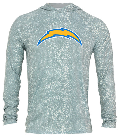 Zubaz NFL Men's Light Weight All Over Post Gray Tonal Hoodie, With Primary Logo, LA Chargers