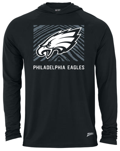 Zubaz NFL Men's Light Weight Black Body Hoodie, Gray Tunnel Logo, Philadelphia Eagles