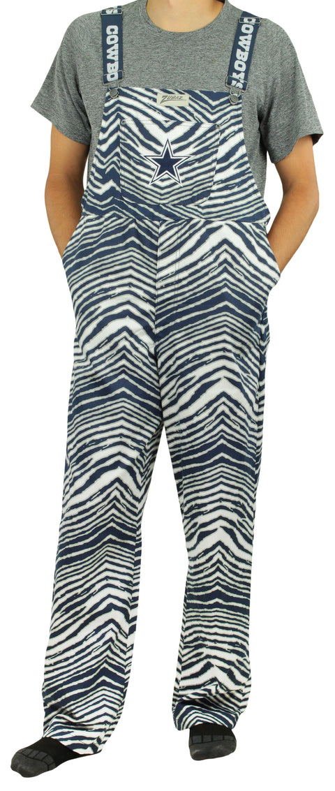 Zubaz NFL Unisex Zebra Lined Bib Overalls for Adult Men and Women, Dallas Cowboys