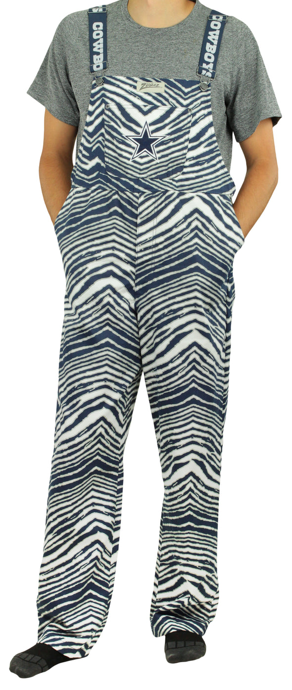 Zubaz NFL Unisex Zebra Lined Bib Overalls for Adult Men and Women, Dallas Cowboys