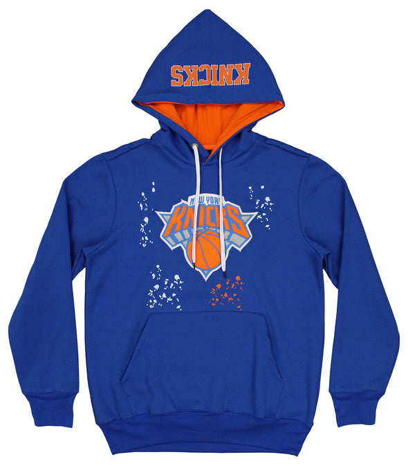 FISLL NBA Men's New York Knicks Pullover Hoodie with Paint Splatter Logo