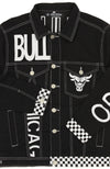 FISLL NBA Men's Chicago Bulls Moto Denim Jacket, Black