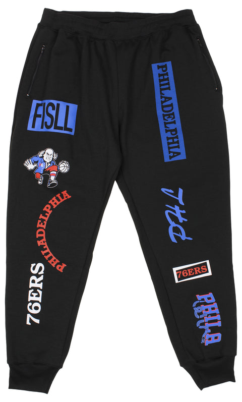FISLL NBA Men's Philadelphia 76ers Block Typo Joggers, Black