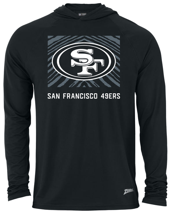 Zubaz NFL Men's Light Weight Black Body Hoodie, Gray Tunnel Logo, San Francisco 49ers