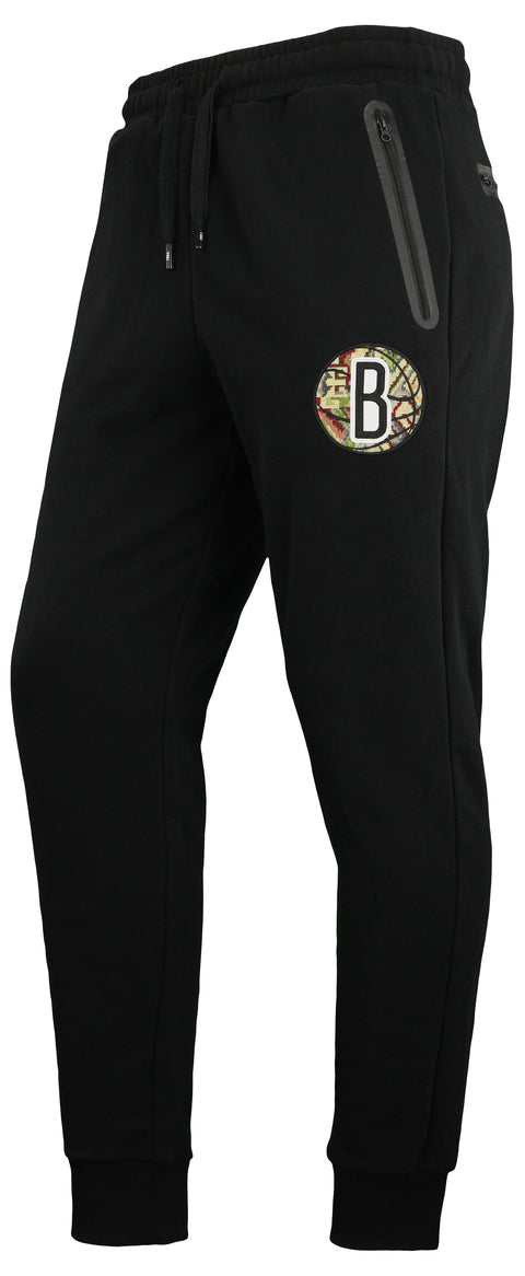 FISLL NBA Men's Brooklyn Nets Moroccan Detail Jogger, Black