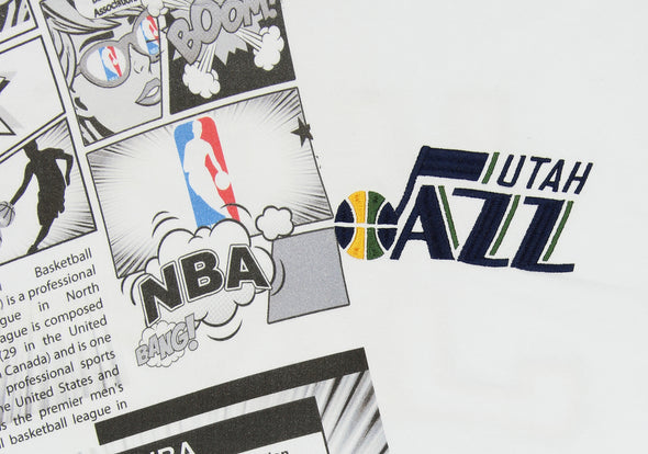 FISLL NBA Men's Utah Jazz Comic Book Newspaper Print Hoodie, White