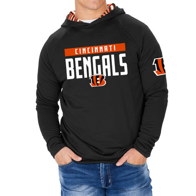 Zubaz NFL Men's Light Weight Team Color Hoodie With 3 Tone Zebra Lined Hood, Great Play Logo, Cincinnati Bengals