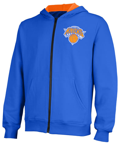 FISLL NBA Men's New York Knicks Fleece Zip Up Hoodie, Blue